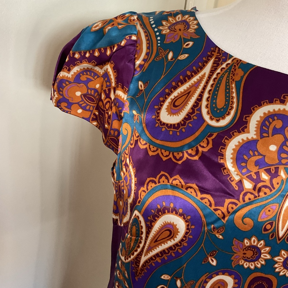 Banana Republic NWT 100% Silk Paisley Midi Dress Purple Teal Size 10 - Picture 6 of 8